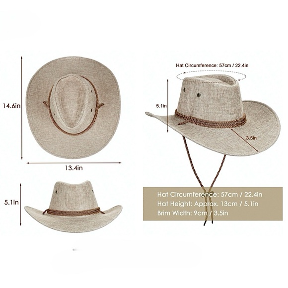 Luxtrada Classic Western Cowboy Linen Aussie Hat Twisted Rope Chin Strap New - Picture 14 of 16